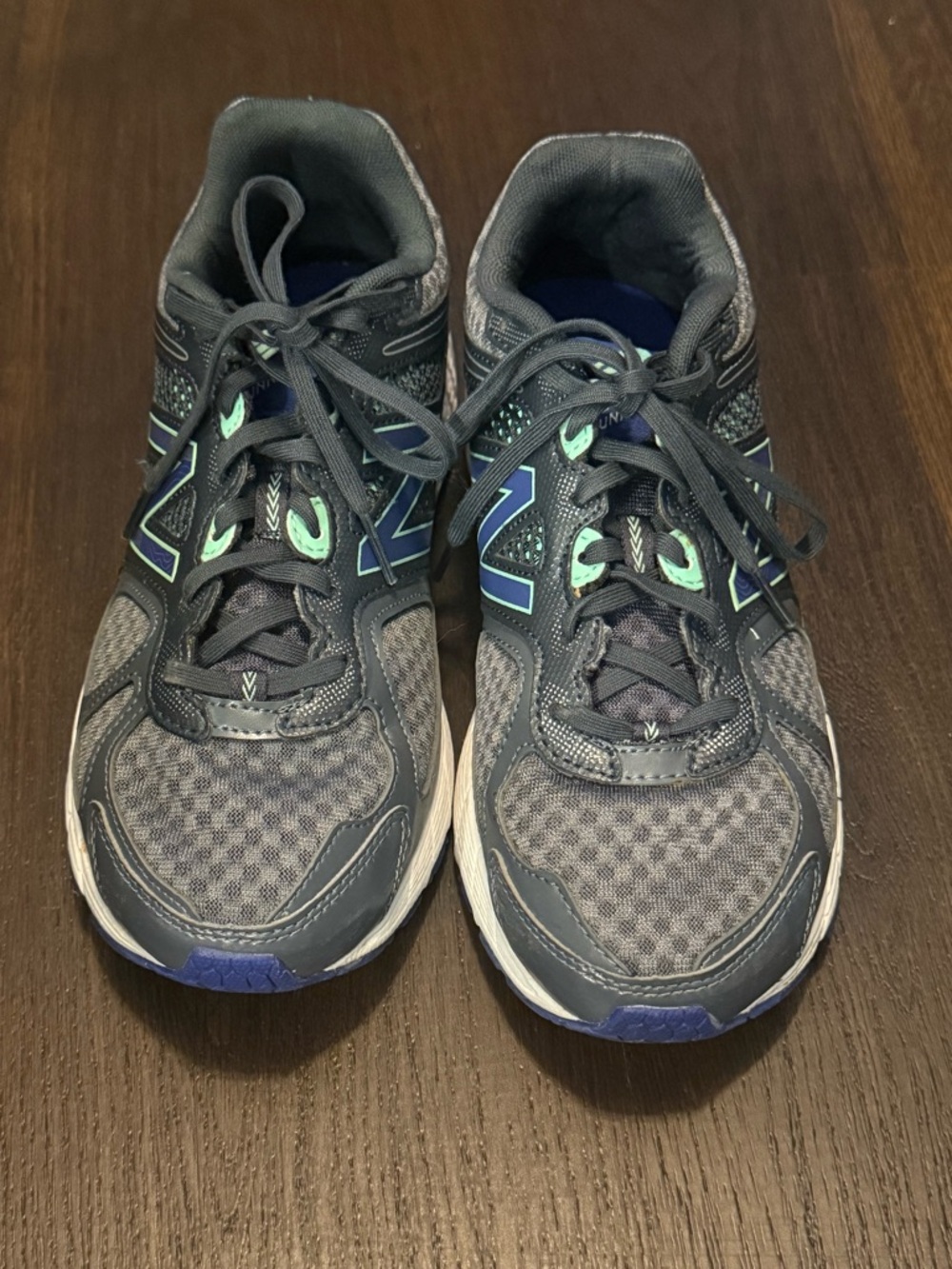 New Balance Charcoal Sneakers with Blue & Mint Highlights